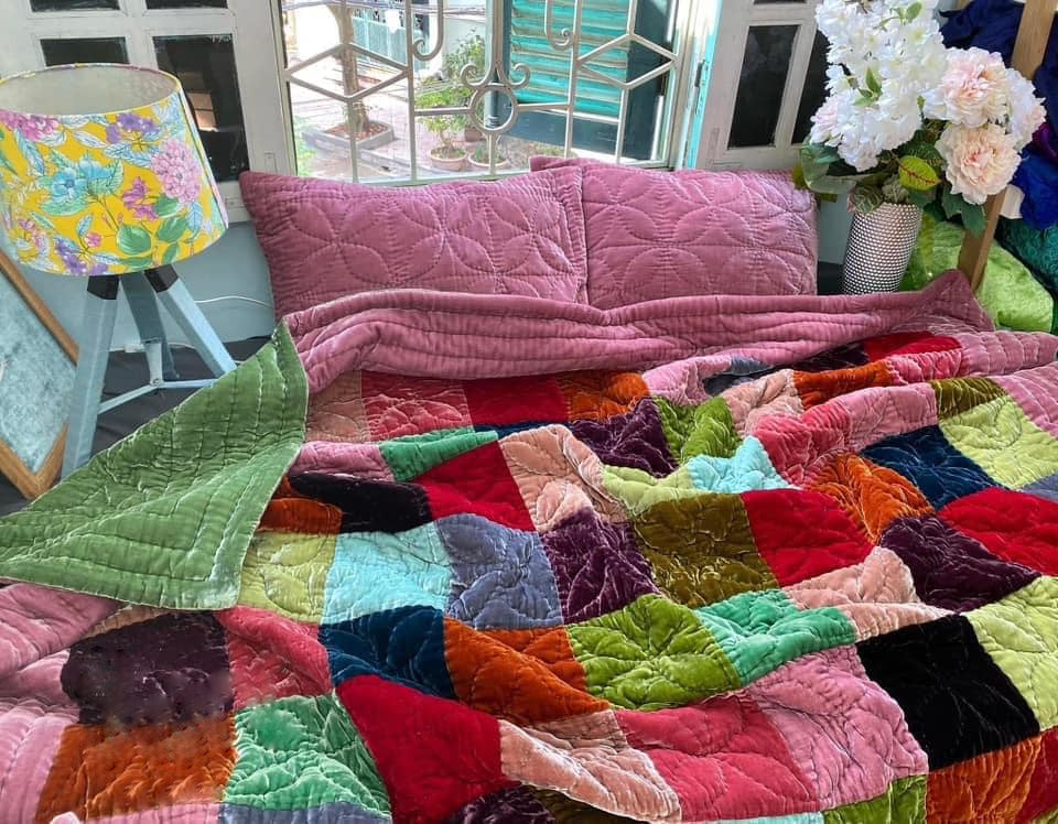 Antique Wool and Silk Quilt Top with Foundation Backing