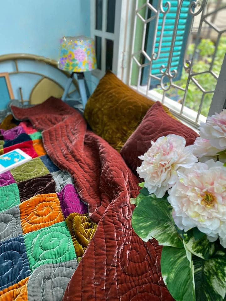 Antique Wool and Silk Quilt Top with Foundation Backing