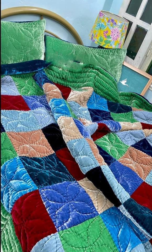 Antique Wool and Silk Quilt Top with Foundation Backing