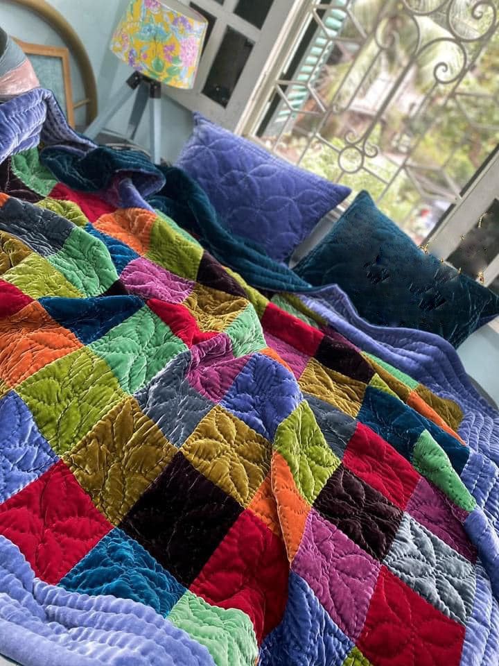 Antique Wool and Silk Quilt Top with Foundation Backing