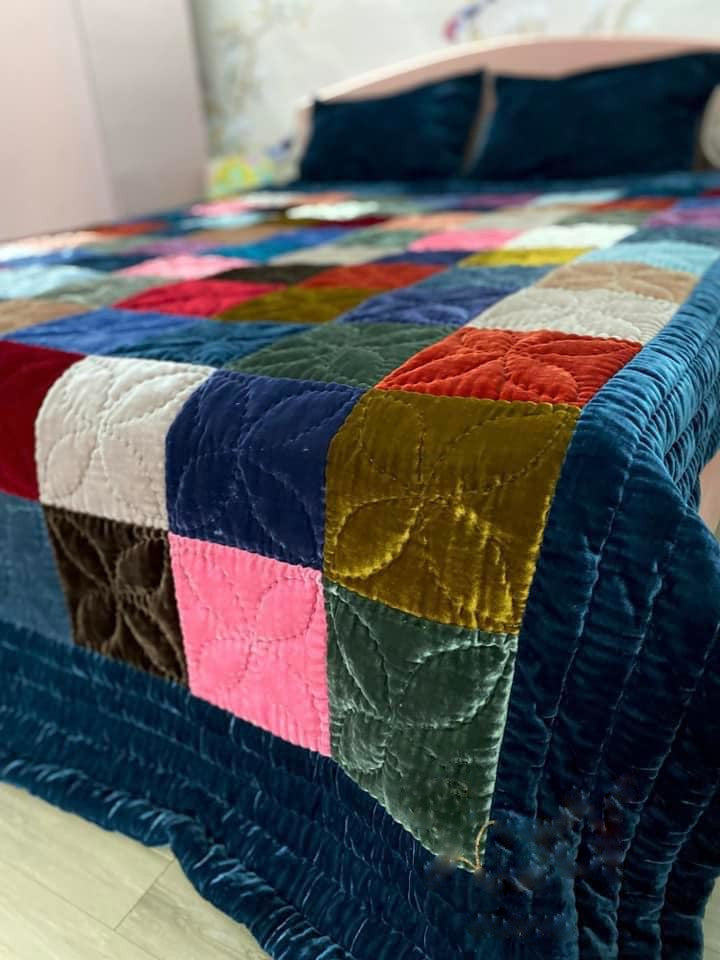 Antique Wool and Silk Quilt Top with Foundation Backing