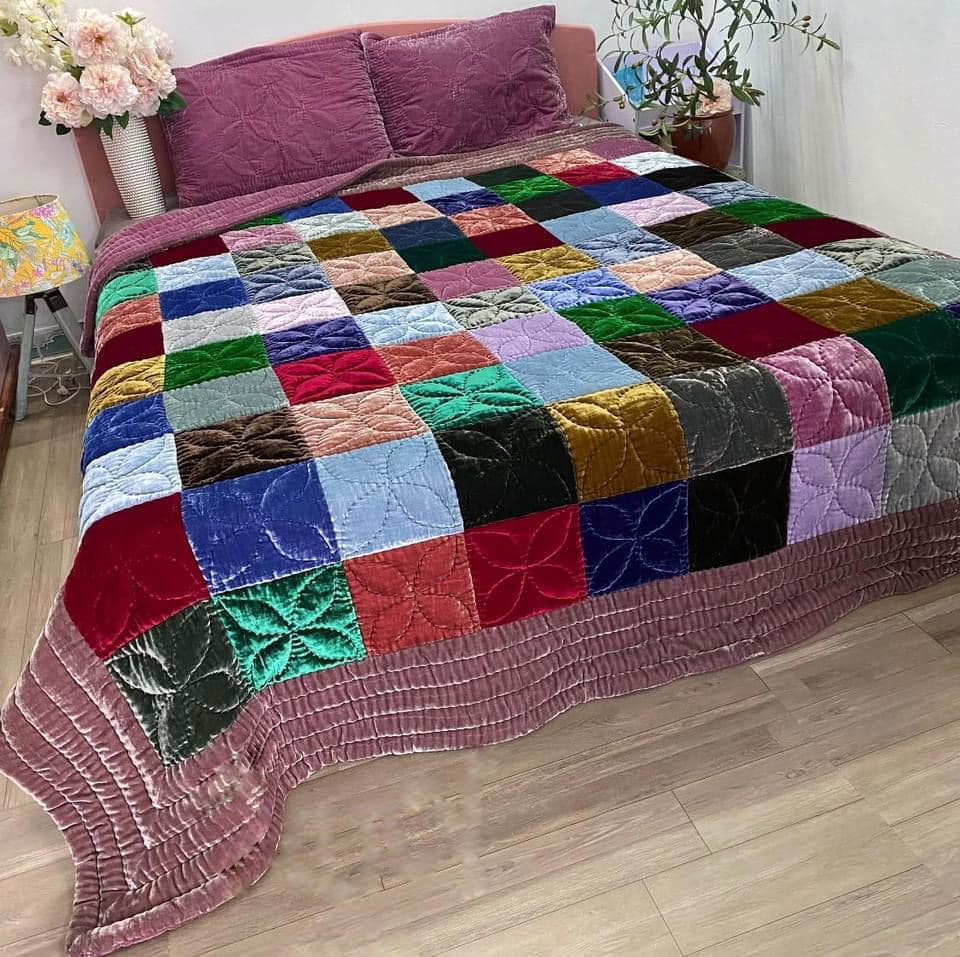 Antique Wool and Silk Quilt Top with Foundation Backing