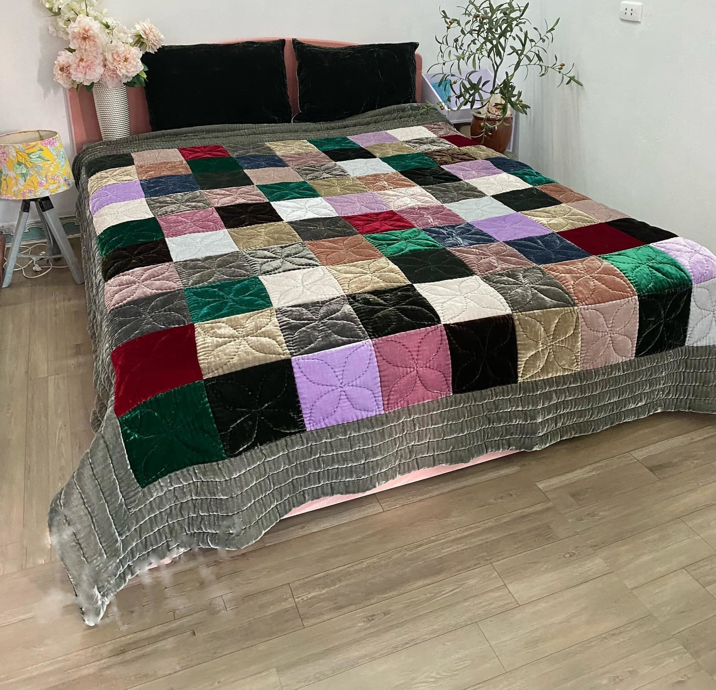 Antique Wool and Silk Quilt Top with Foundation Backing