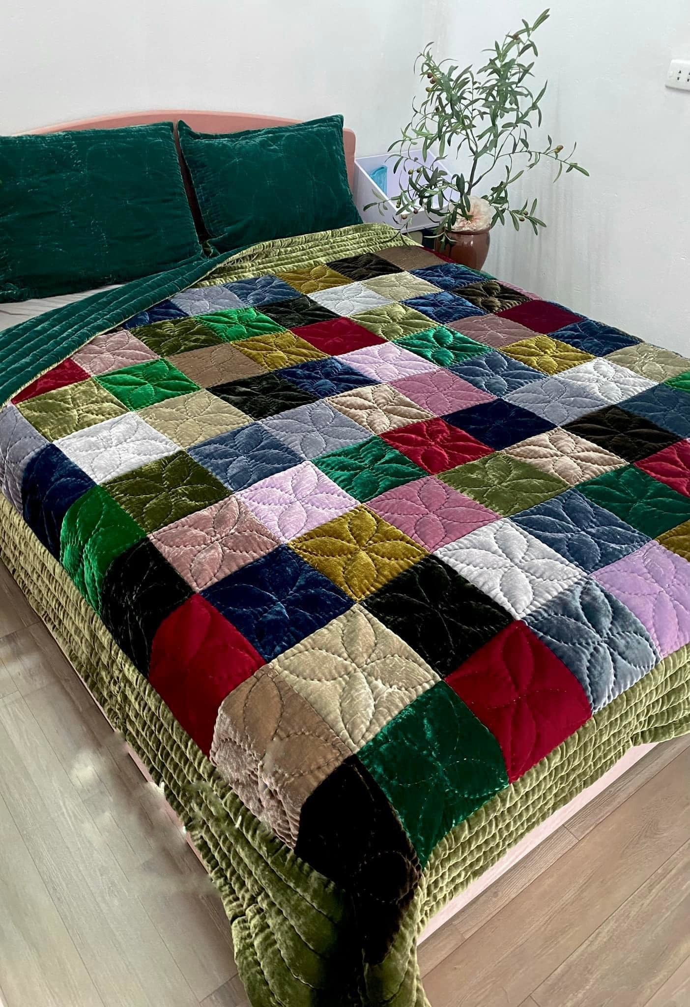 Antique Wool and Silk Quilt Top with Foundation Backing