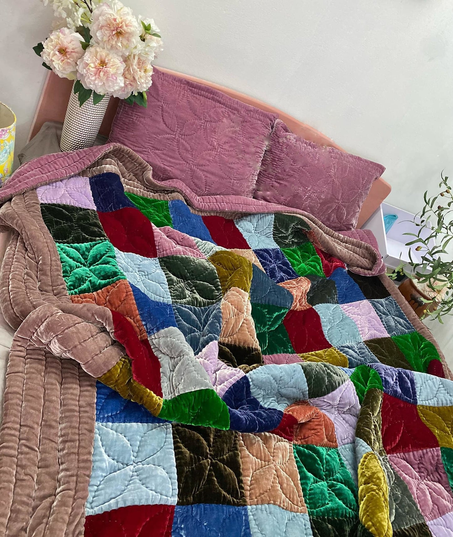 Antique Wool and Silk Quilt Top with Foundation Backing