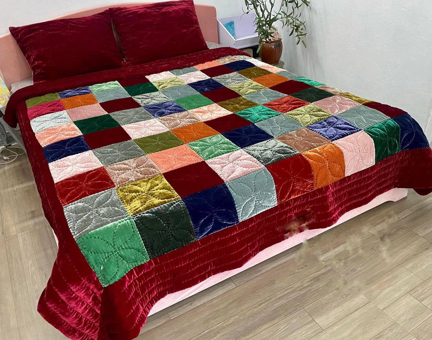 Antique Wool and Silk Quilt Top with Foundation Backing