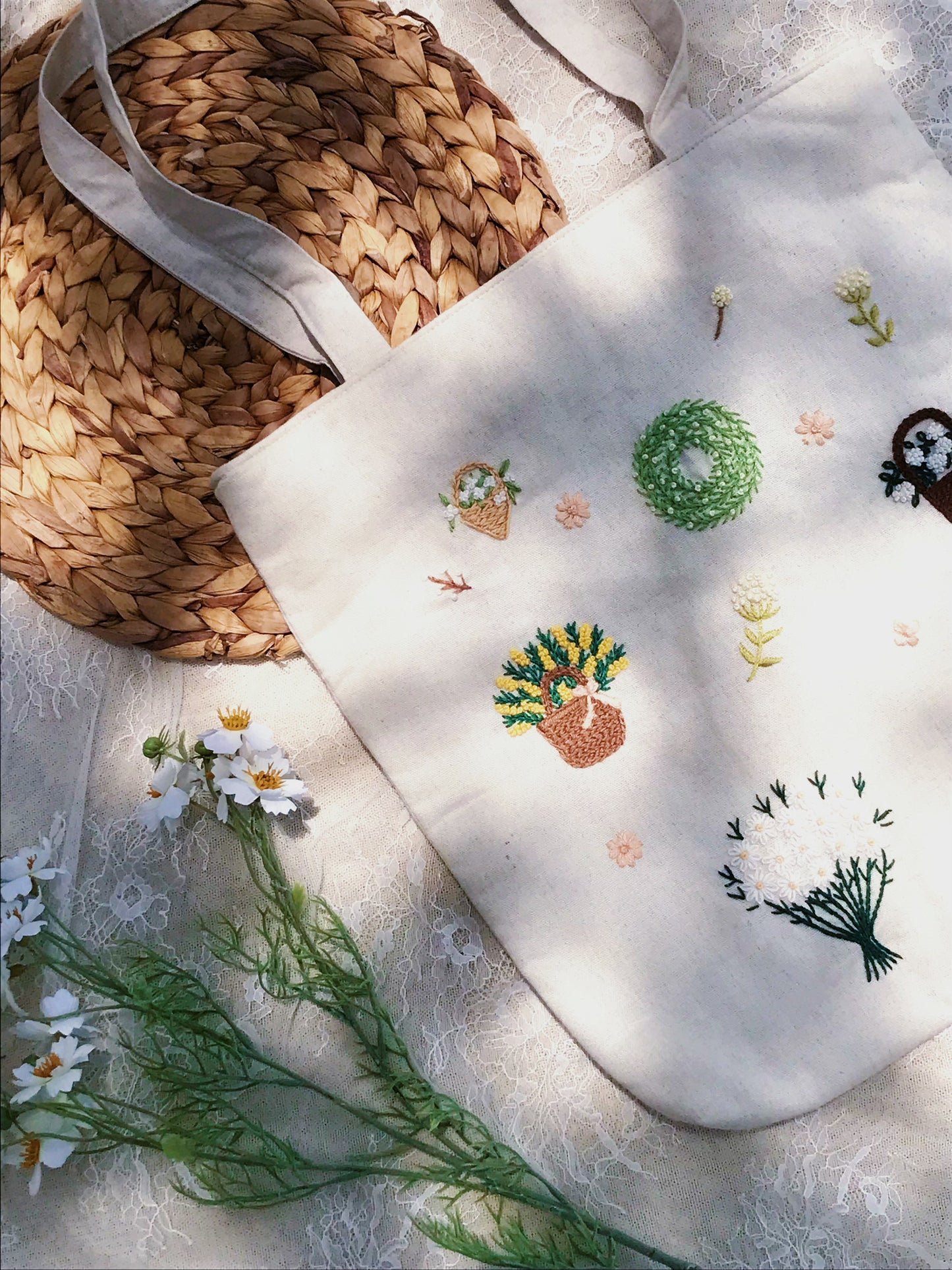 Handmade Embroidered Floral Tote Bag, Whimsical Garden Design, Unique Artisan Tote Bag, Embroidered Shopping Bag, Eco-Friendly Fashion