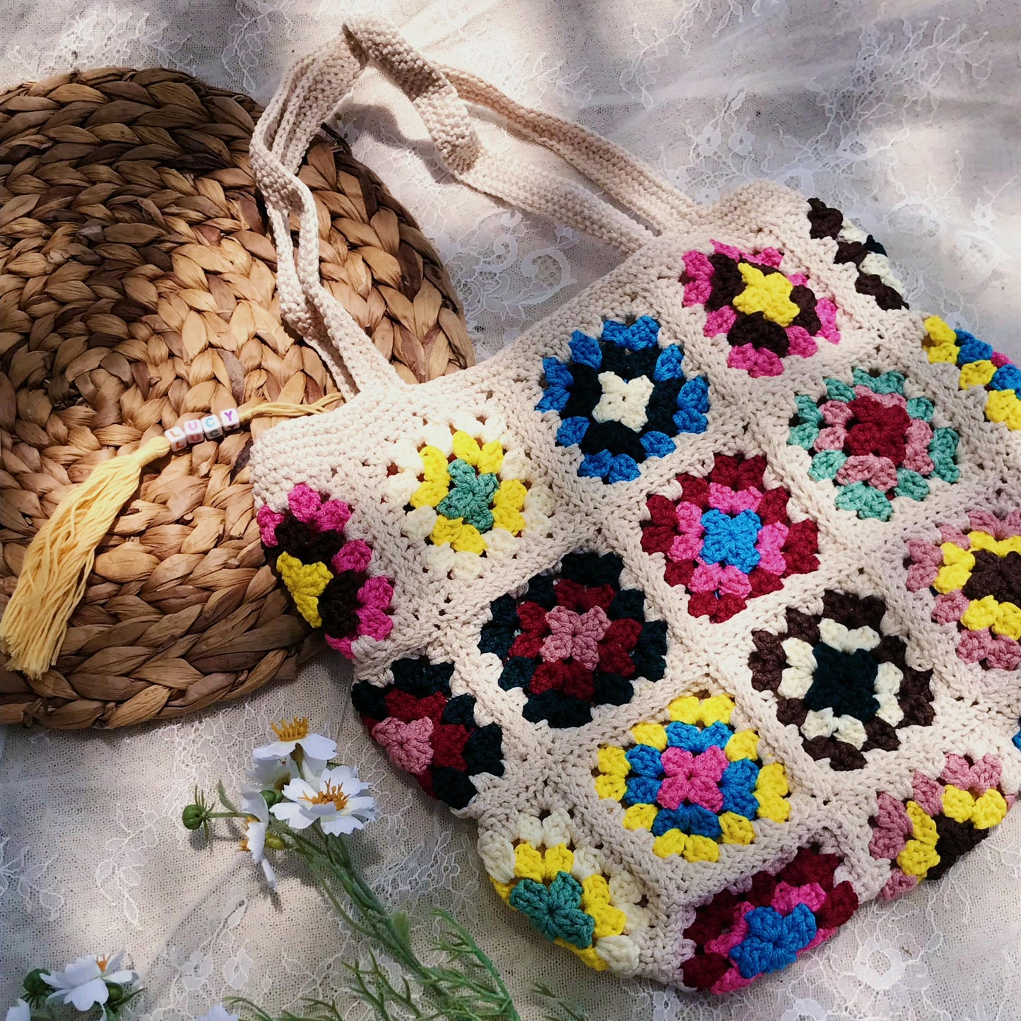 Handmade Crochet Granny Square Bags, Colorful Boho Tote Bags, Unique Crochet Market Bags, Vibrant Crochet Handbags, Artisan Crochet Fashion