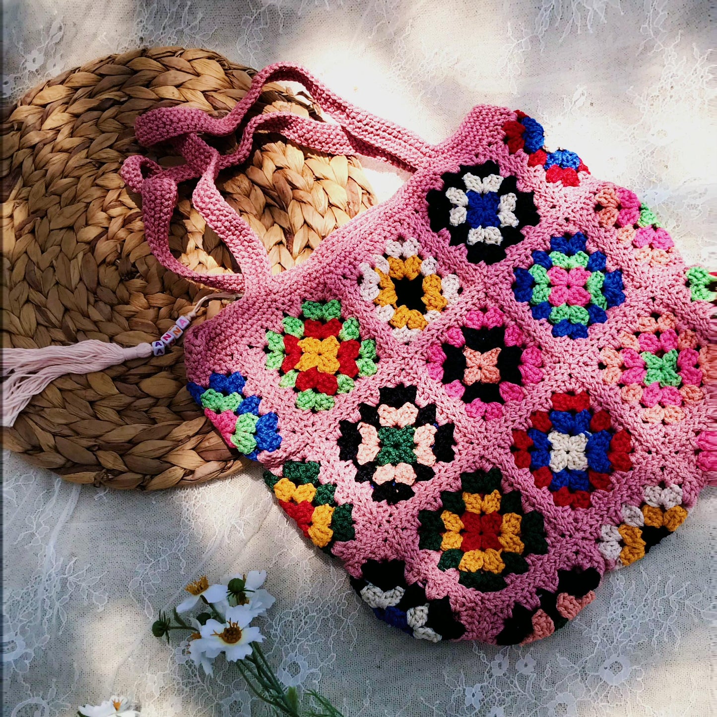 Handmade Crochet Granny Square Bags, Colorful Boho Tote Bags, Unique Crochet Market Bags, Vibrant Crochet Handbags, Artisan Crochet Fashion