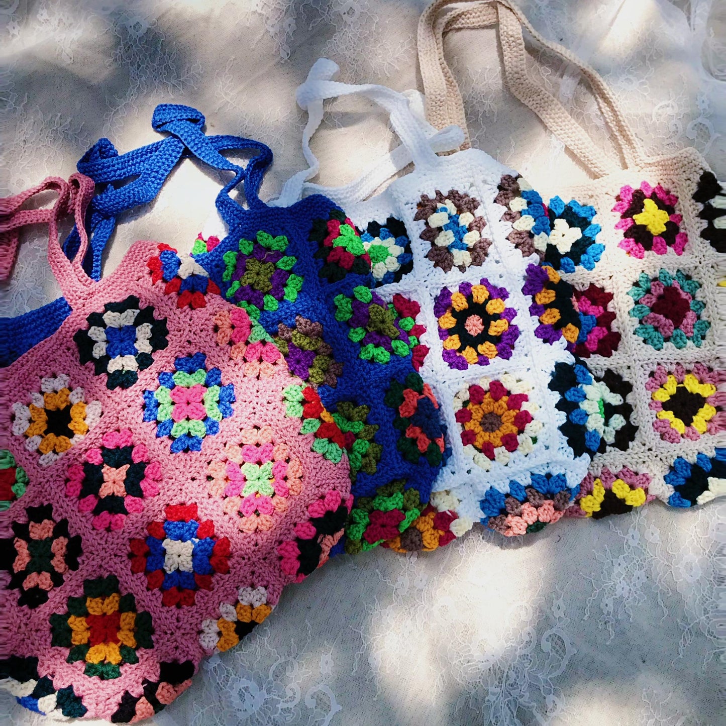 Handmade Crochet Granny Square Bags, Colorful Boho Tote Bags, Unique Crochet Market Bags, Vibrant Crochet Handbags, Artisan Crochet Fashion