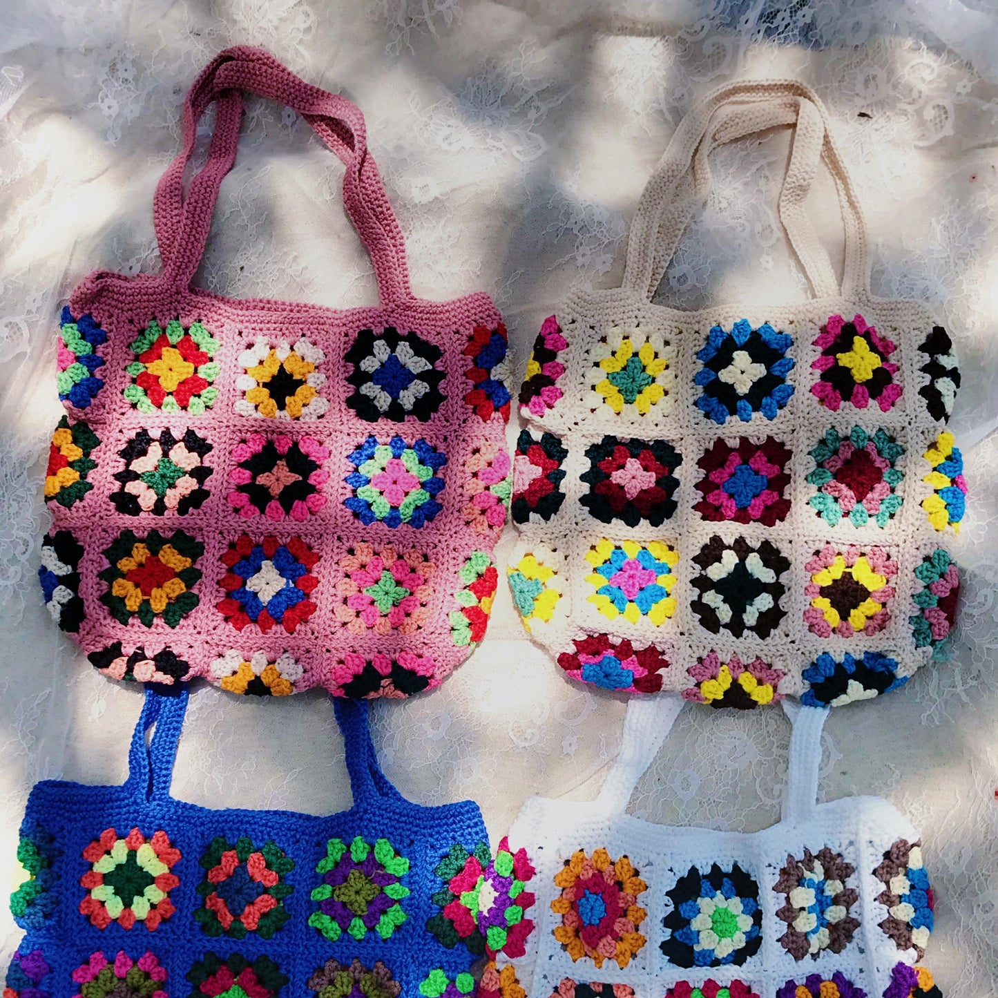 Handmade Crochet Granny Square Bags, Colorful Boho Tote Bags, Unique Crochet Market Bags, Vibrant Crochet Handbags, Artisan Crochet Fashion