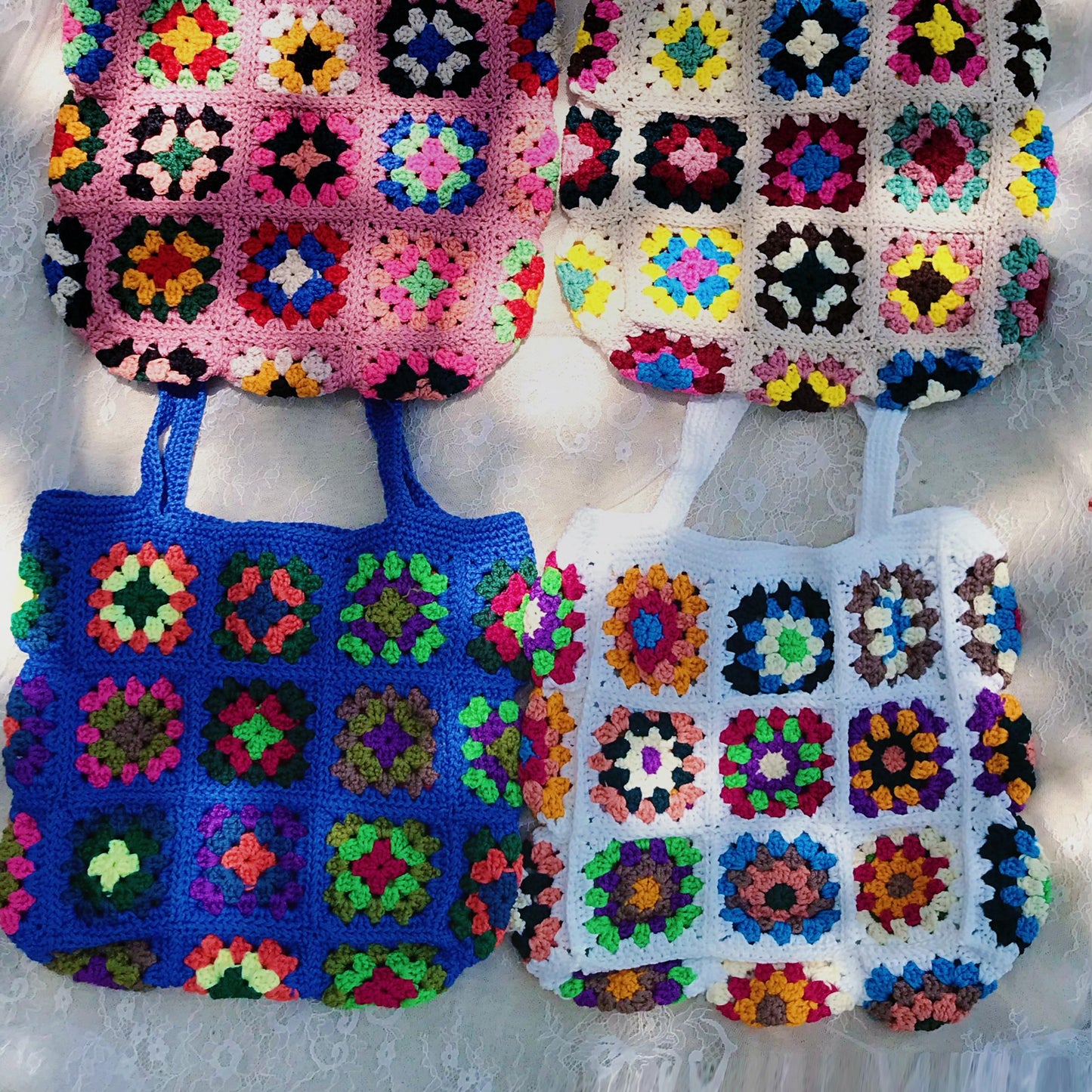 Handmade Crochet Granny Square Bags, Colorful Boho Tote Bags, Unique Crochet Market Bags, Vibrant Crochet Handbags, Artisan Crochet Fashion