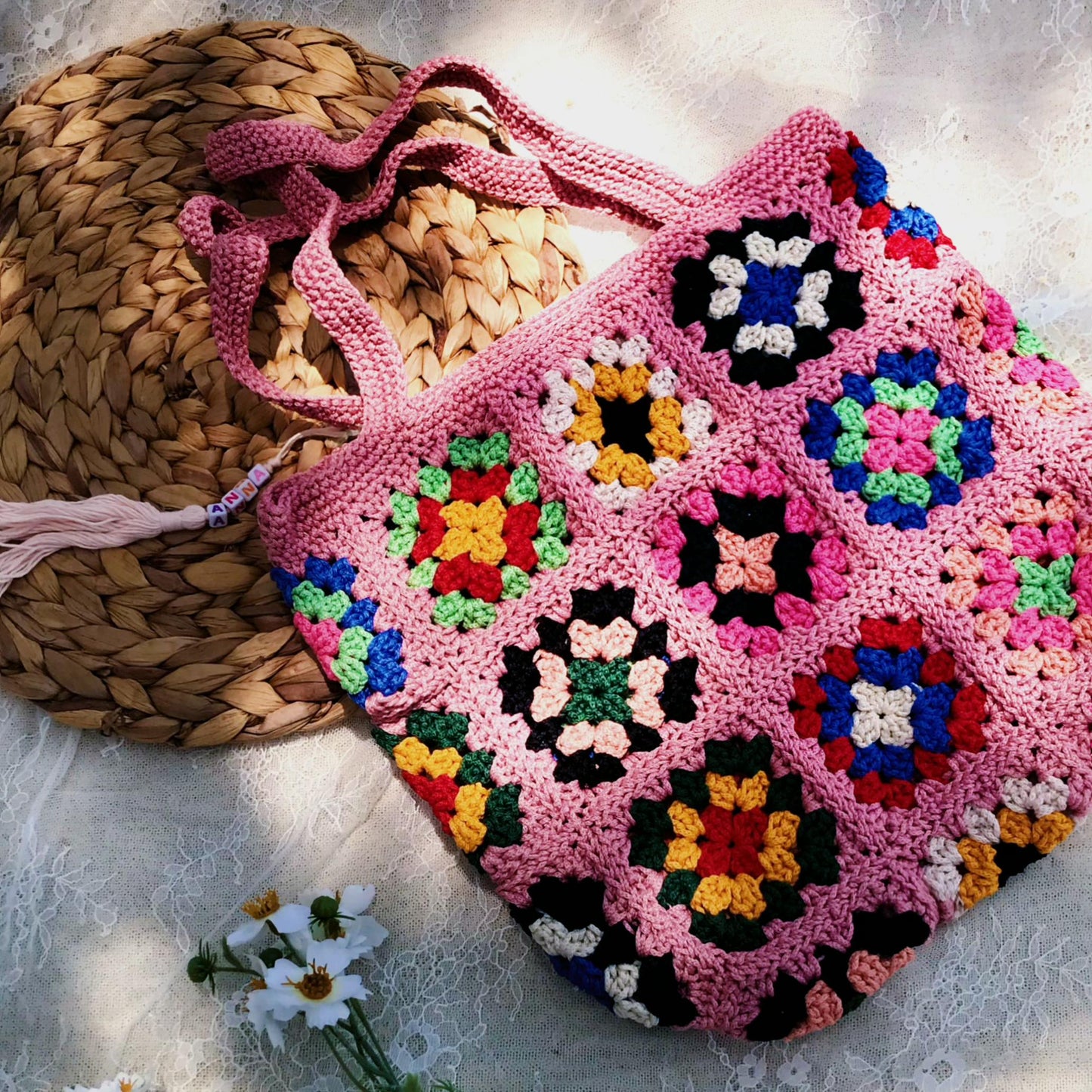 Handmade Crochet Granny Square Bags, Colorful Boho Tote Bags, Unique Crochet Market Bags, Vibrant Crochet Handbags, Artisan Crochet Fashion