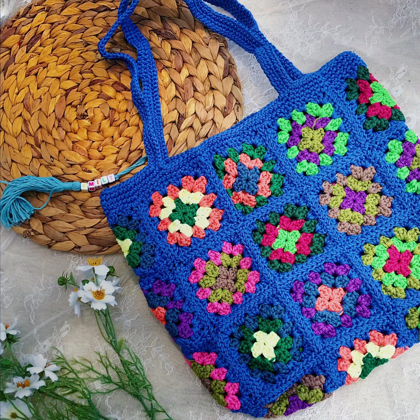 Handmade Crochet Granny Square Bags, Colorful Boho Tote Bags, Unique Crochet Market Bags, Vibrant Crochet Handbags, Artisan Crochet Fashion