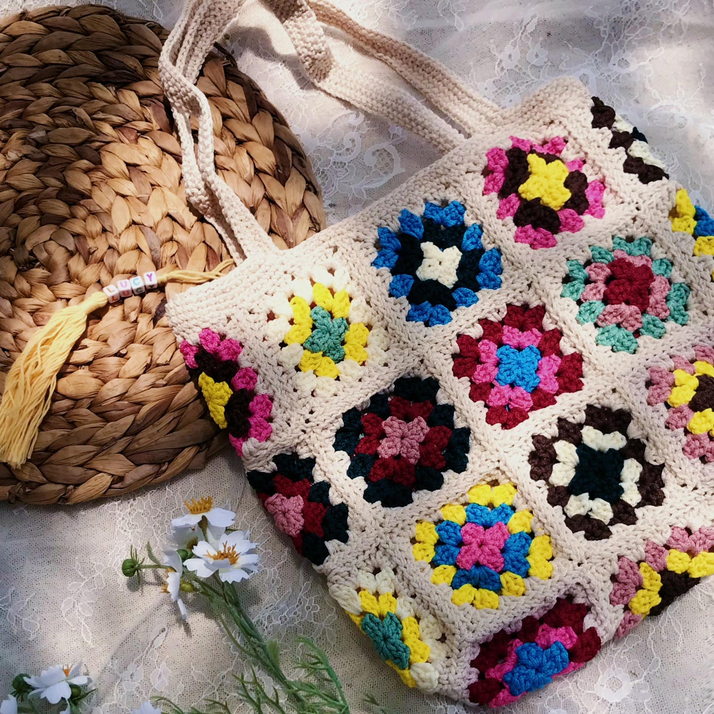 Handmade Crochet Granny Square Bags, Colorful Boho Tote Bags, Unique Crochet Market Bags, Vibrant Crochet Handbags, Artisan Crochet Fashion