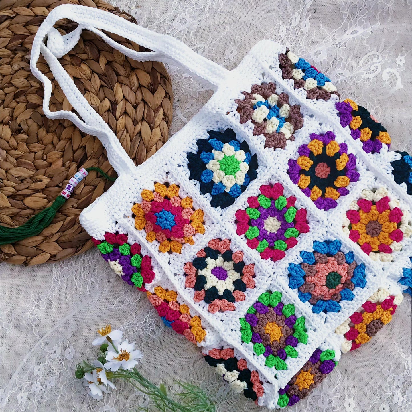 Handmade Crochet Granny Square Bags, Colorful Boho Tote Bags, Unique Crochet Market Bags, Vibrant Crochet Handbags, Artisan Crochet Fashion