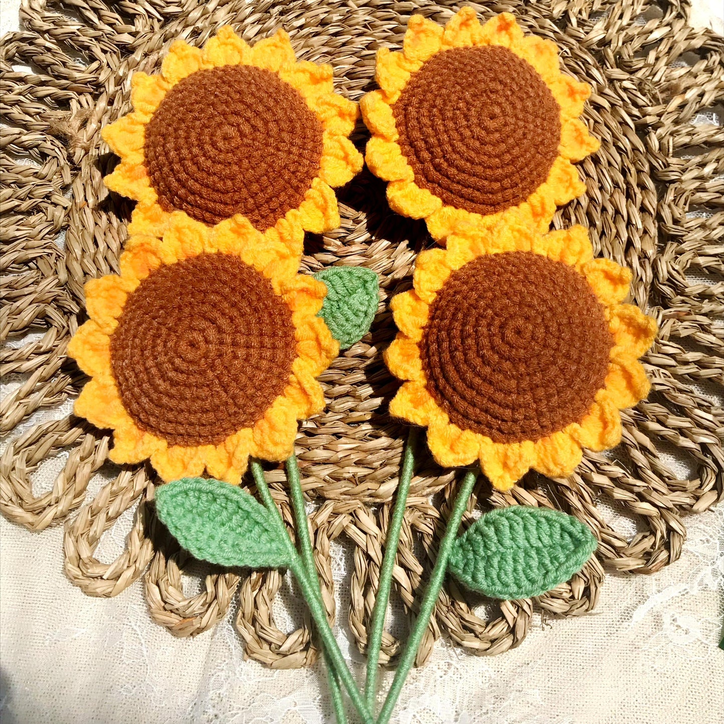 Handmade Crochet Sunflower Bouquet, Cheerful Floral Decor, Unique Crochet Gift, Sunny Home Decor, Artisan Crochet Flowers