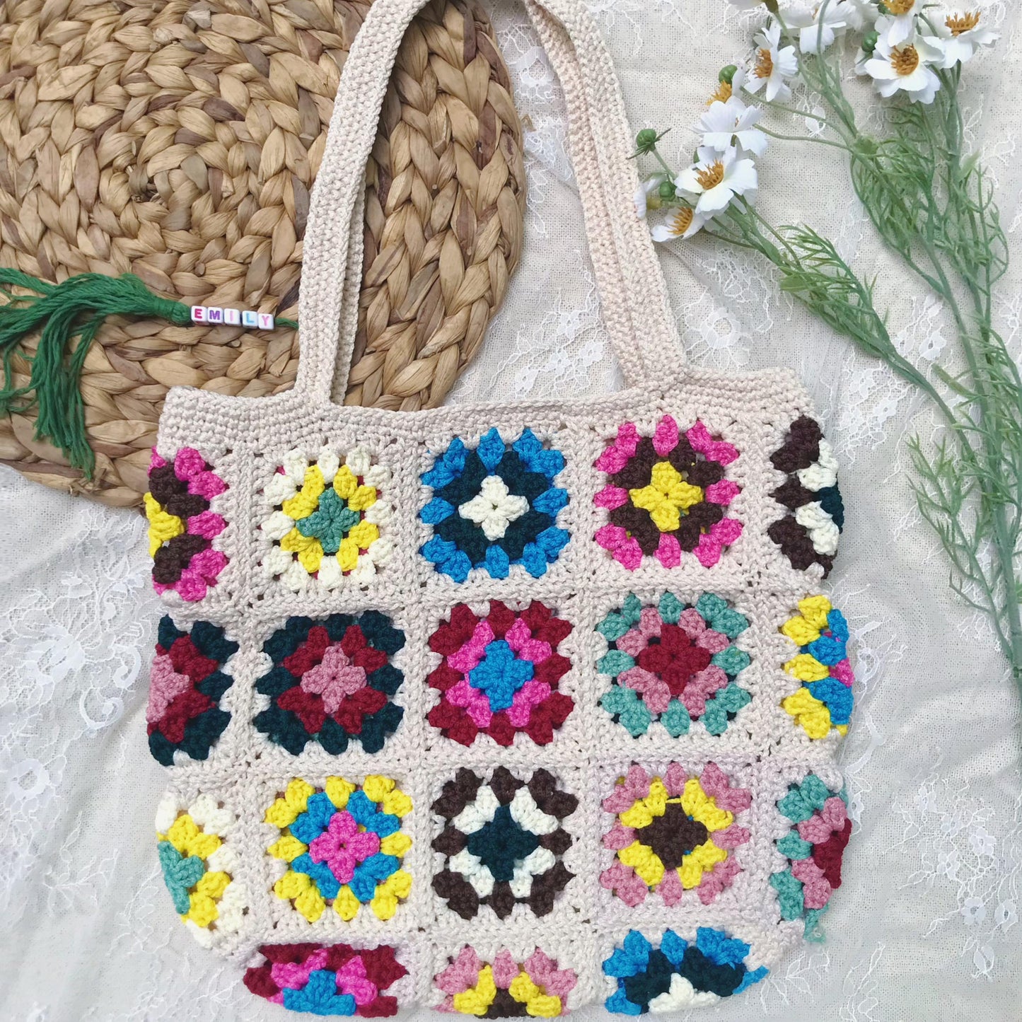 Handmade Crochet Granny Square Bags, Colorful Boho Tote Bags, Unique Crochet Market Bags, Vibrant Crochet Handbags, Artisan Crochet Fashion