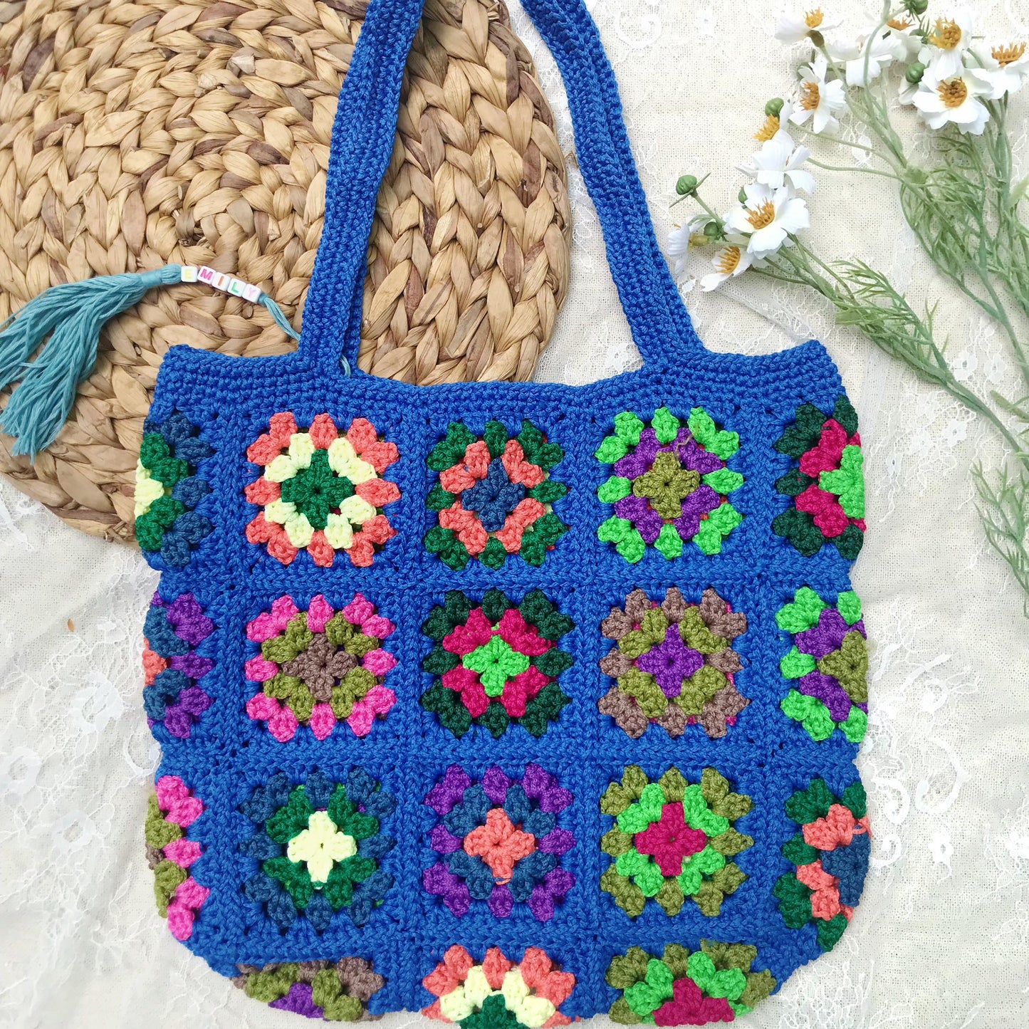 Handmade Crochet Granny Square Bags, Colorful Boho Tote Bags, Unique Crochet Market Bags, Vibrant Crochet Handbags, Artisan Crochet Fashion