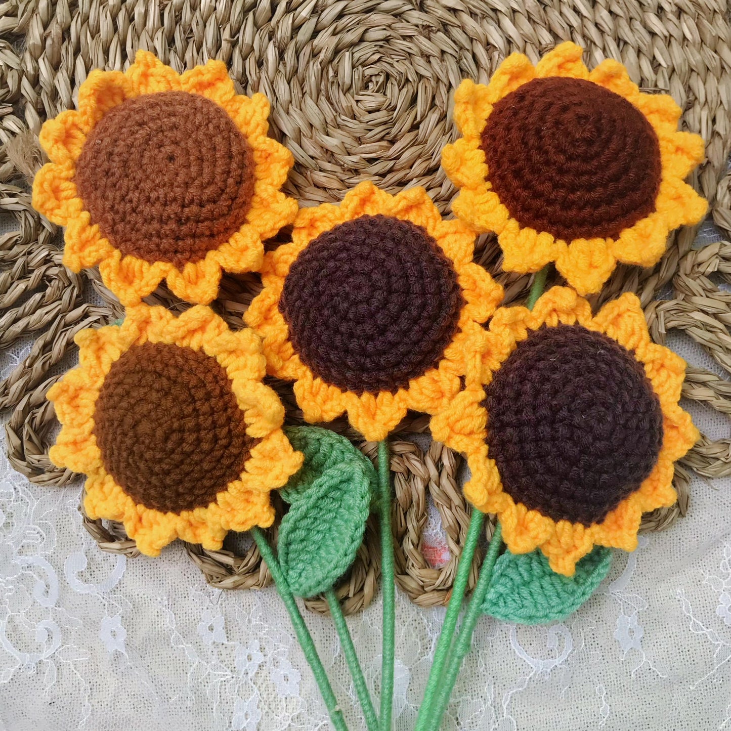 Handmade Crochet Sunflower Bouquet, Cheerful Floral Decor, Unique Crochet Gift, Sunny Home Decor, Artisan Crochet Flowers