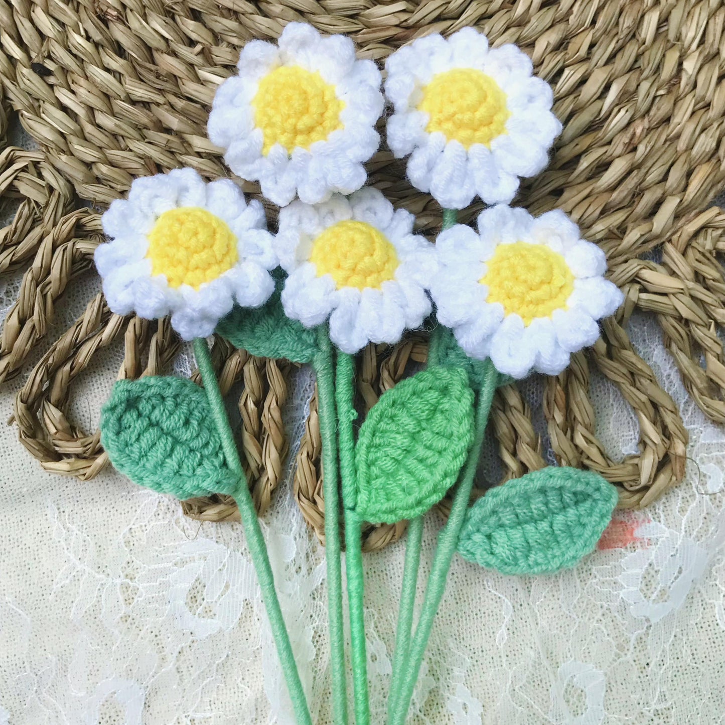 Handmade Crochet Daisy Bouquet, Cheerful Floral Decor, Unique Crochet Gift, Sunny Home Decor, Artisan Crochet Flowers