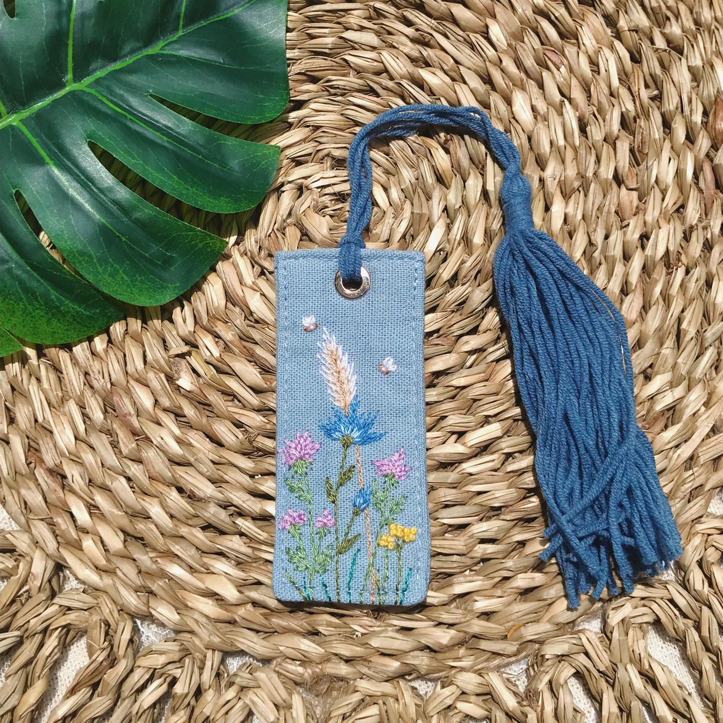 Personalized Bookmarks, Linen Hand Embroidered Bookmark, Flower Bookmark