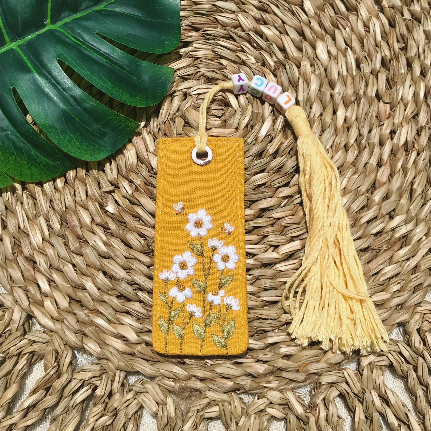 Personalized Bookmarks, Linen Hand Embroidered Bookmark, Flower Bookmark