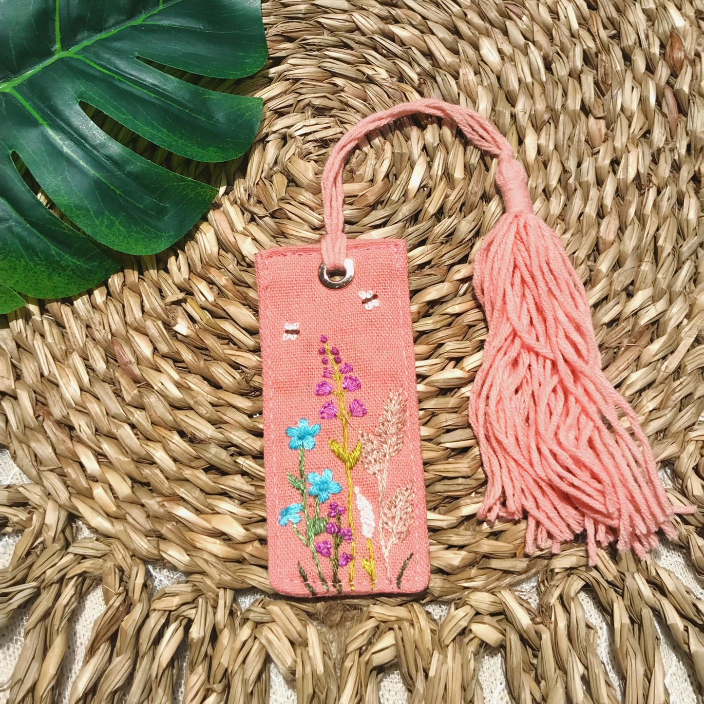 Personalized Bookmarks, Linen Hand Embroidered Bookmark, Flower Bookmark