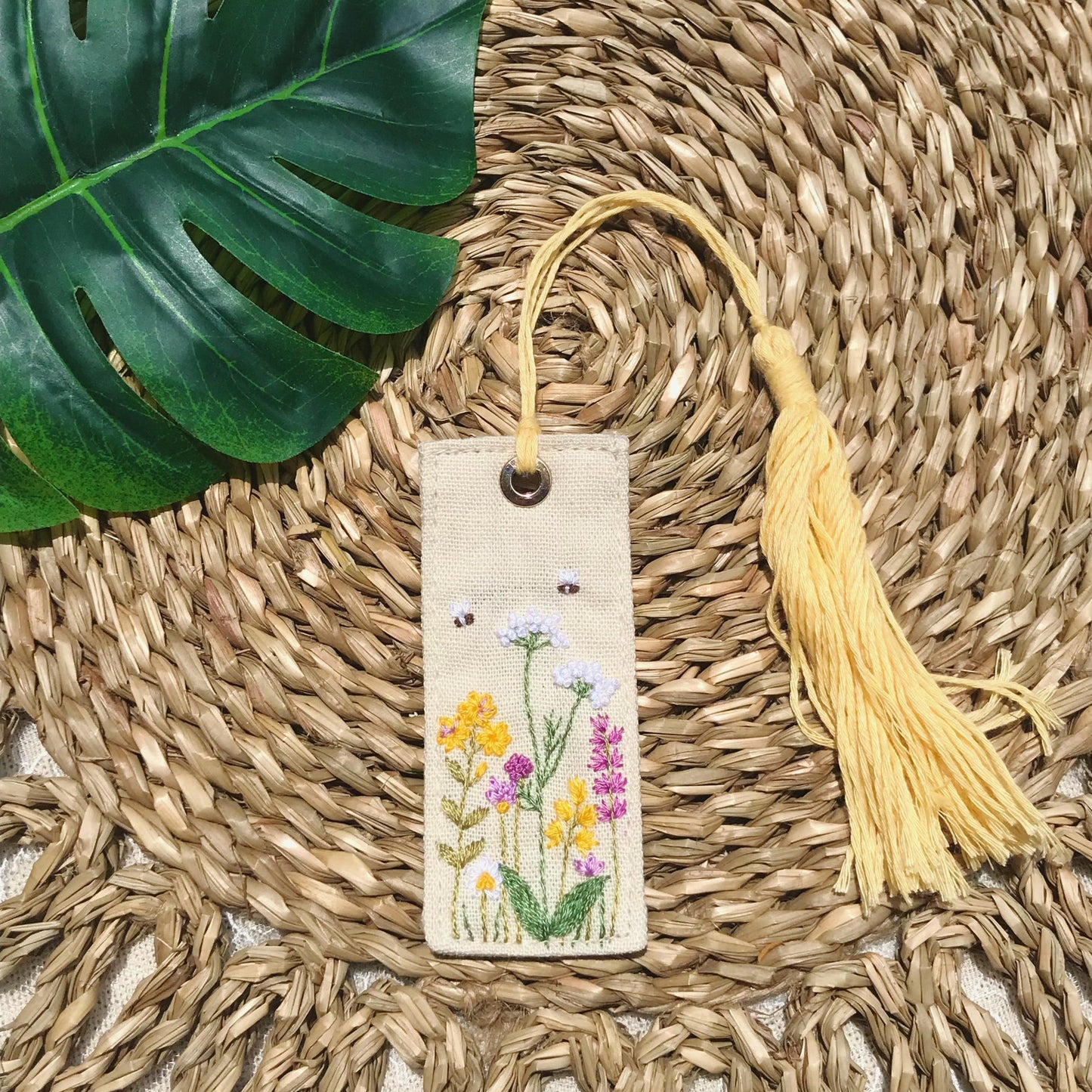 Personalized Bookmarks, Linen Hand Embroidered Bookmark, Flower Bookmark