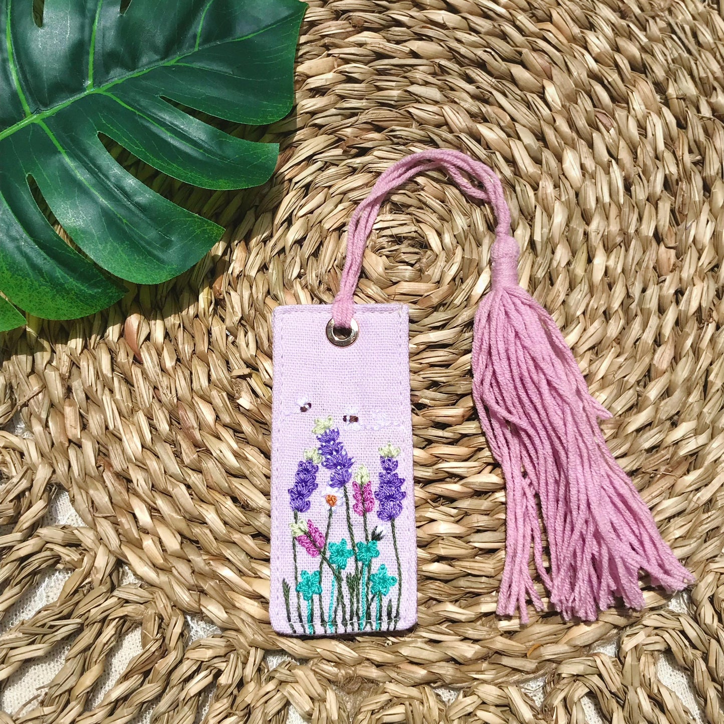 Personalized Bookmarks, Linen Hand Embroidered Bookmark, Flower Bookmark