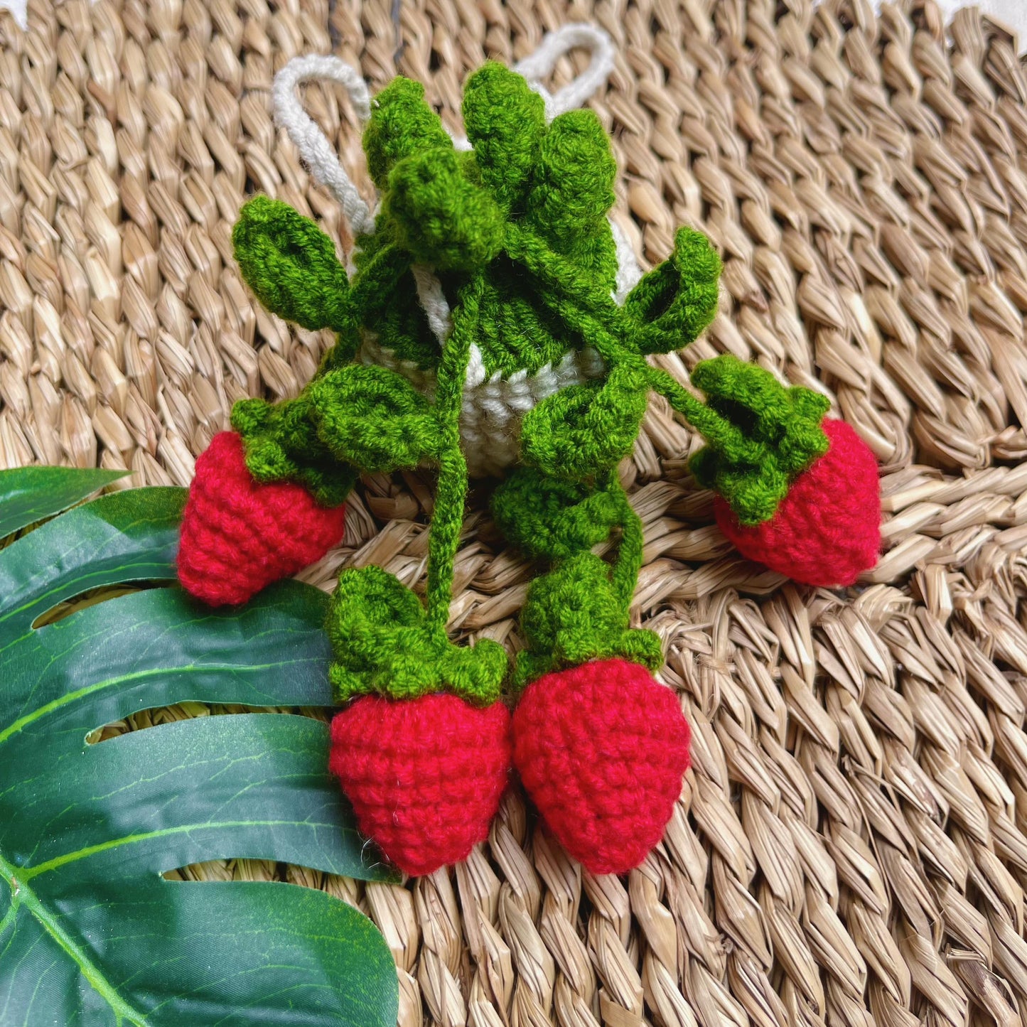 Handmade Crochet Strawberry Hanging Plant, Unique Crochet Home Decor, Boho Crochet Plant Hanger, Artisan Crochet Home Decor, Crochet Plant Gift