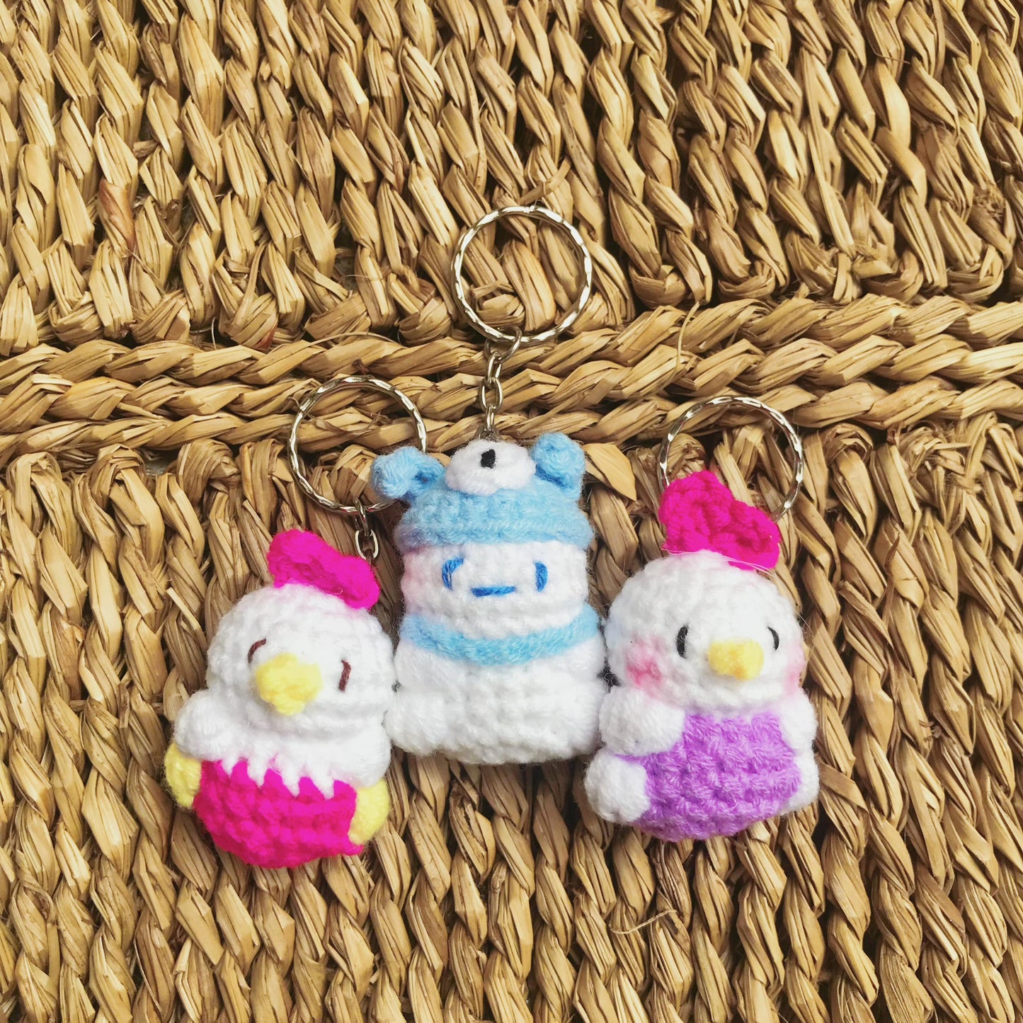 Handmade Crochet Character Keychains, Cute Crochet Charms, Unique Crochet Gift, Kawaii Crochet Accessories, Artisan Crochet Keychains