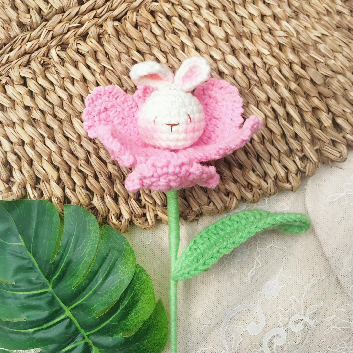 Handmade Crochet Bunny Flower Bouquet, Whimsical Floral Decor, Unique Crochet Gift, Spring Home Decor, Artisan Crochet Flowers