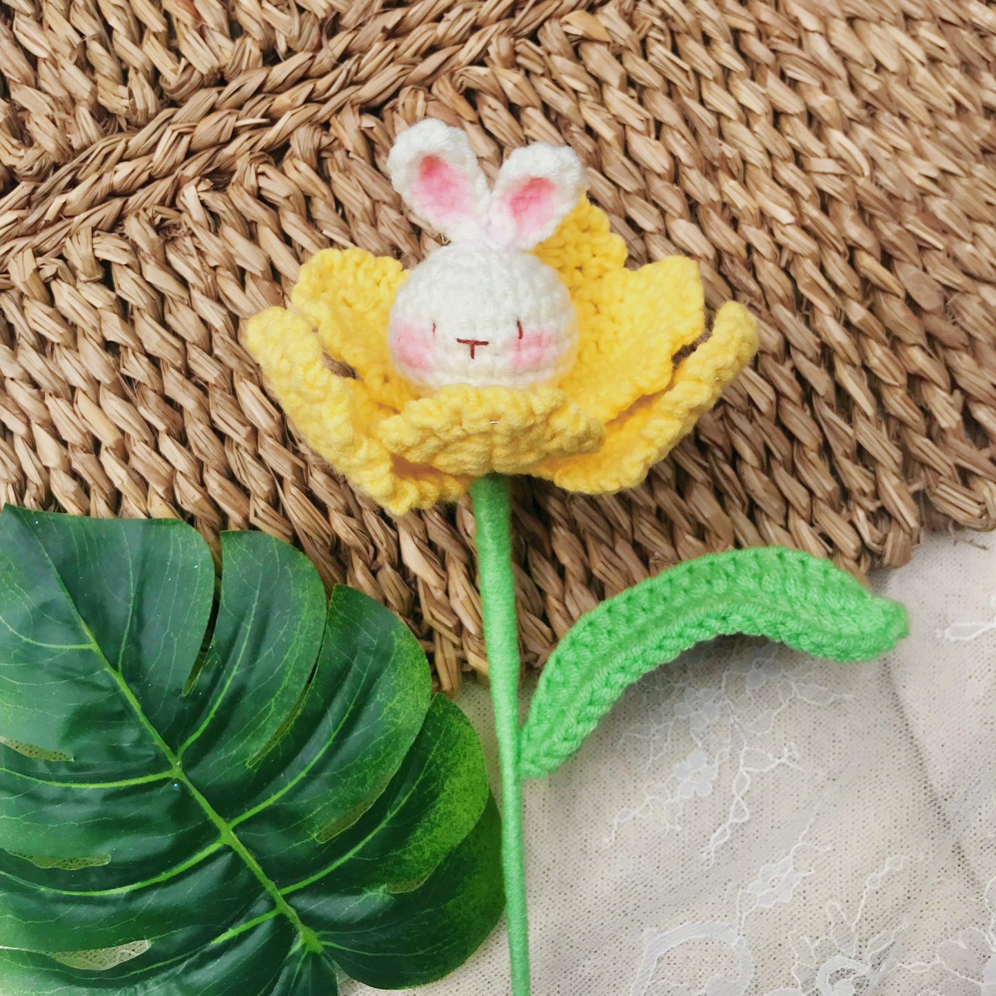 Handmade Crochet Bunny Flower Bouquet, Whimsical Floral Decor, Unique Crochet Gift, Spring Home Decor, Artisan Crochet Flowers