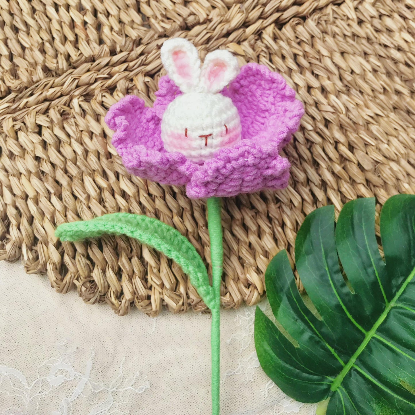 Handmade Crochet Bunny Flower Bouquet, Whimsical Floral Decor, Unique Crochet Gift, Spring Home Decor, Artisan Crochet Flowers