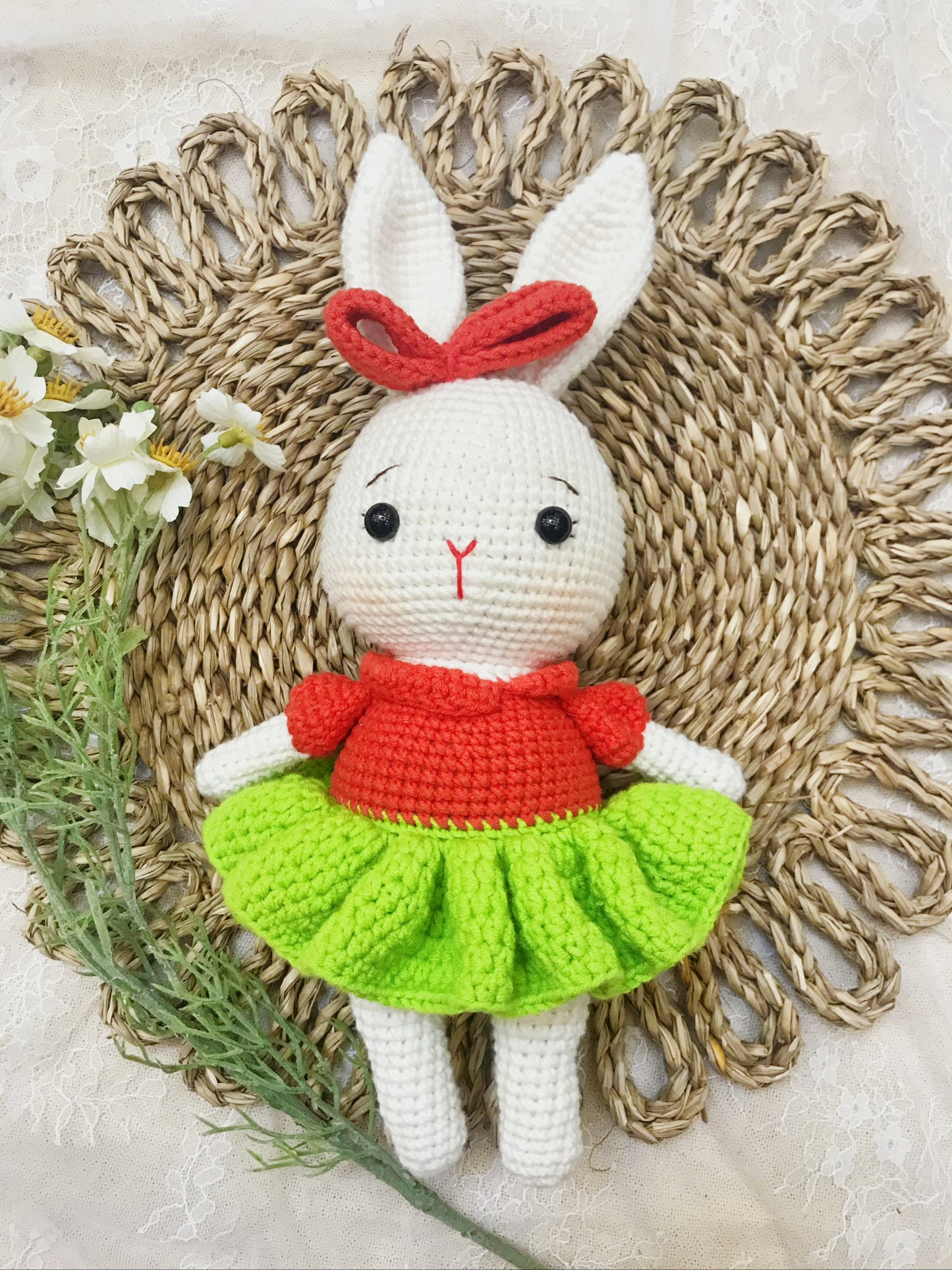 Adorable Handmade Crochet Bunny Plush Trio - Colorful Outfits with Accessories