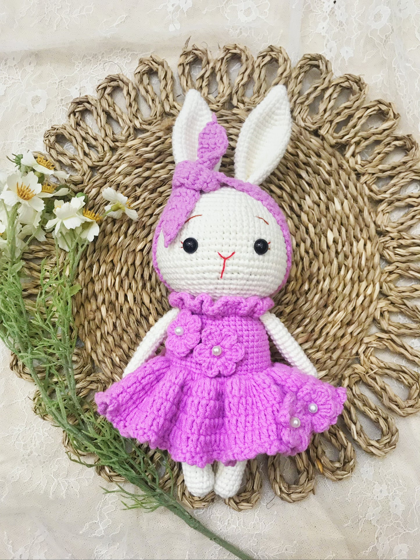 Adorable Handmade Crochet Bunny Plush Trio - Colorful Outfits with Accessories
