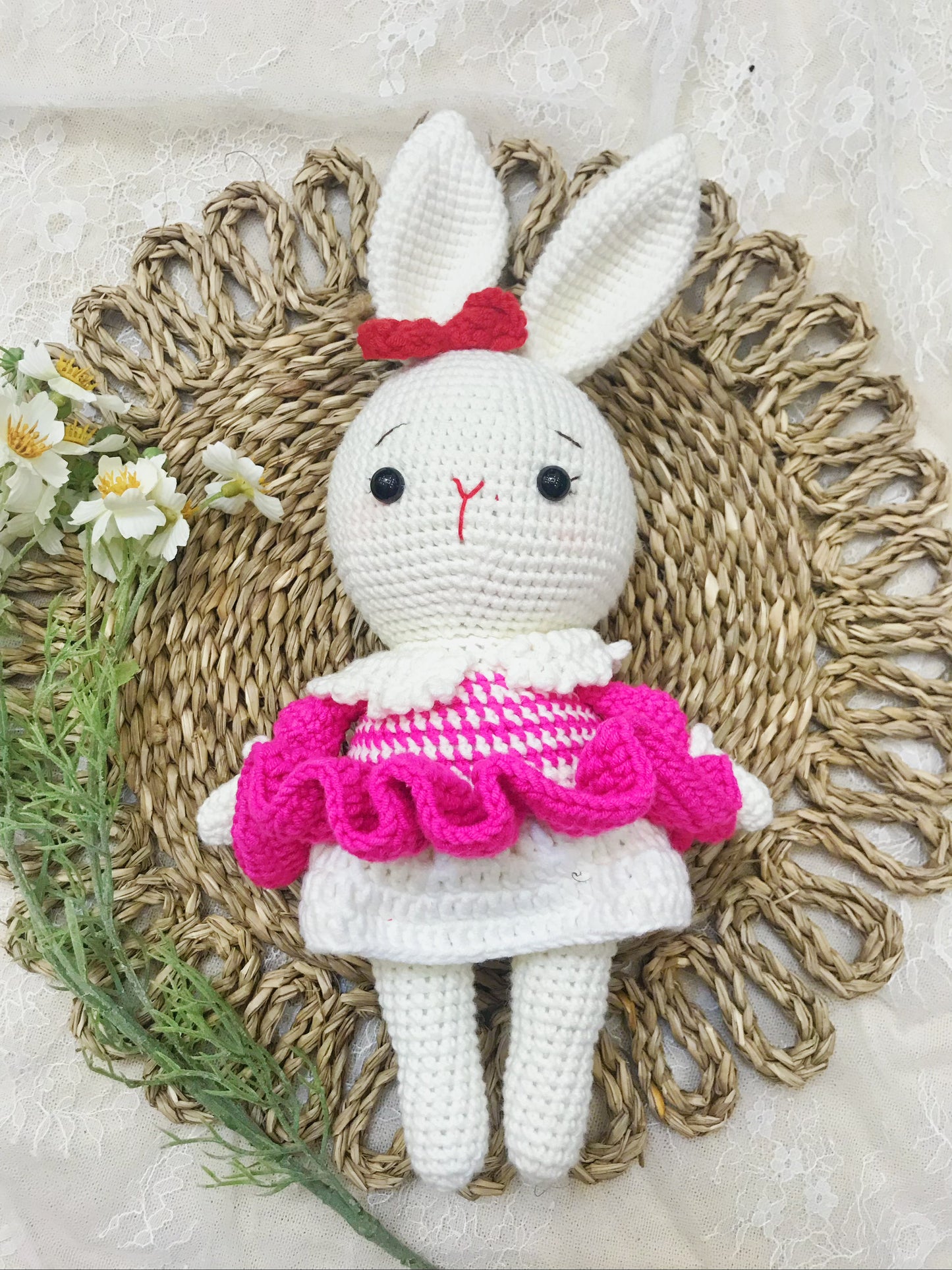 Adorable Handmade Crochet Bunny Plush Trio - Colorful Outfits with Accessories