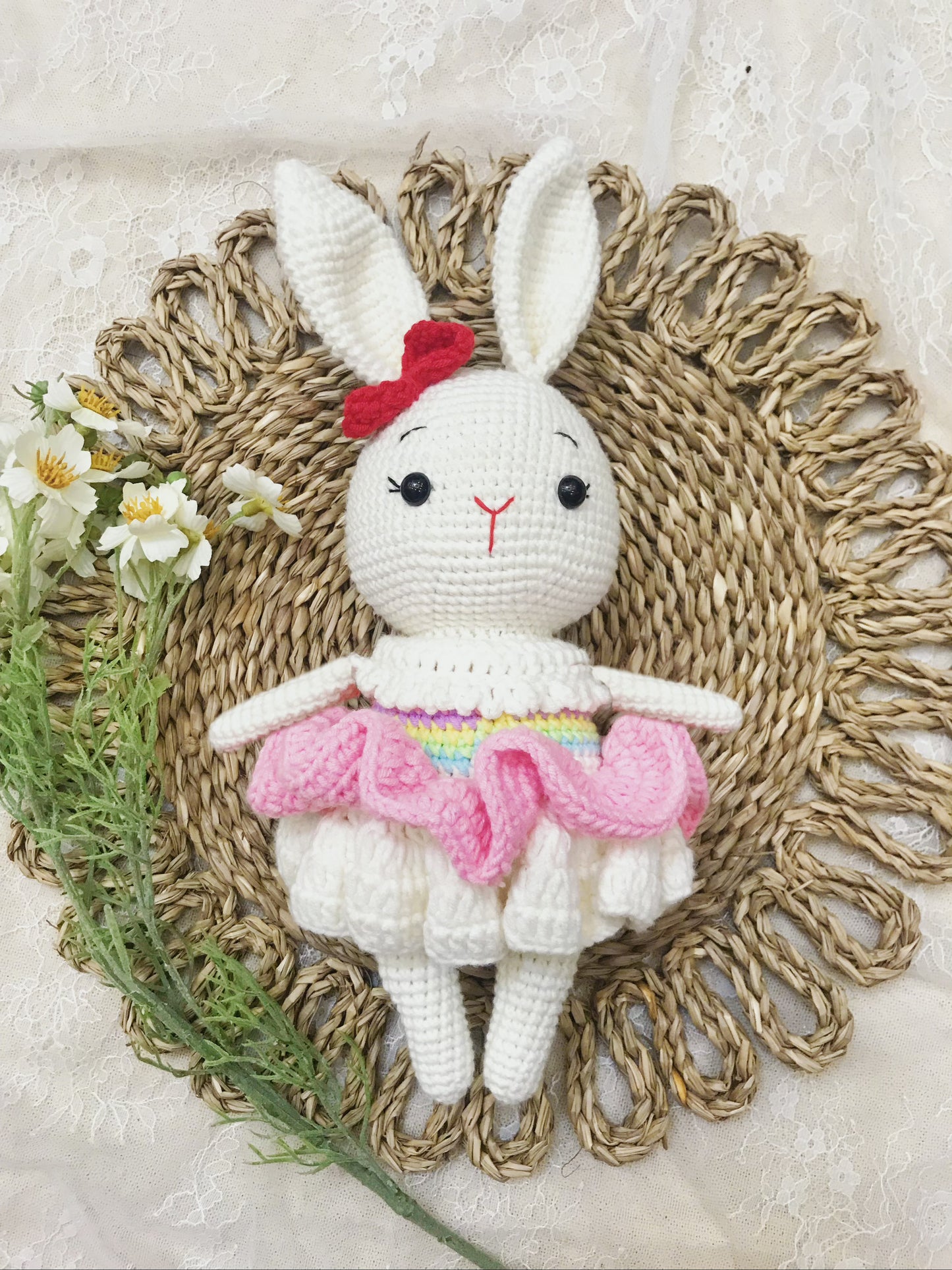 Adorable Handmade Crochet Bunny Plush Trio - Colorful Outfits with Accessories