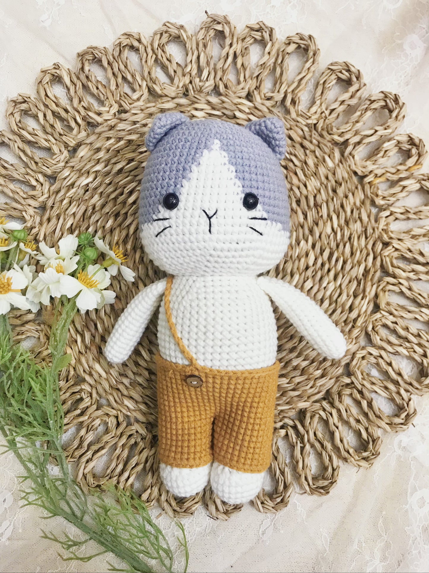 Cute Handmade Crochet Animal Plush Set - Cat, Bear, Pig, and Monkey in Adorable Outfits