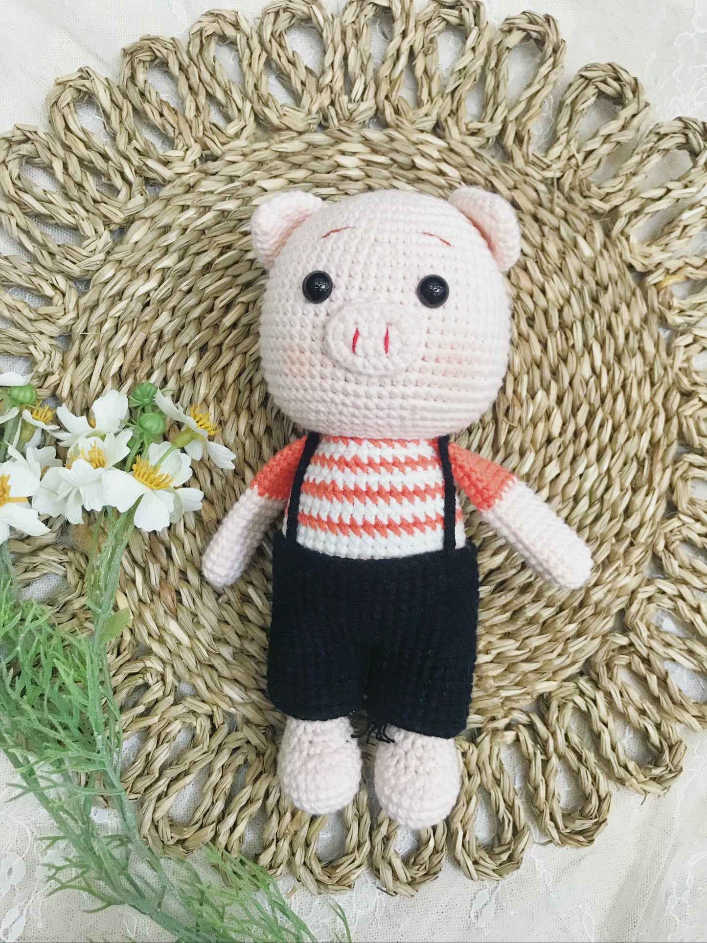 Cute Handmade Crochet Animal Plush Set - Cat, Bear, Pig, and Monkey in Adorable Outfits