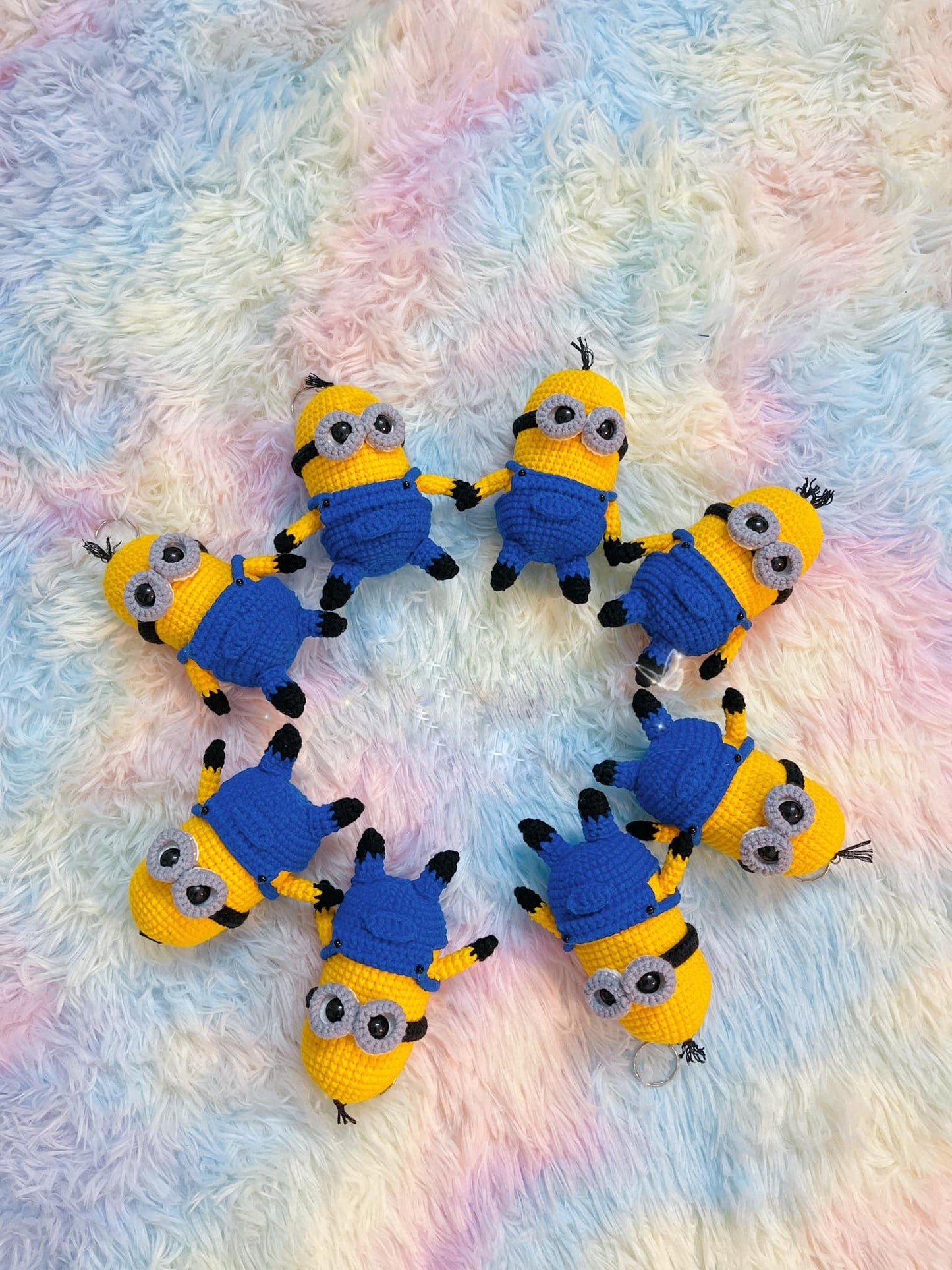 Handmade Crochet Minion Keychains, Cute Crochet Character Charms, Unique Crochet Gift, Kawaii Crochet Accessories, Artisan Crochet Keychains