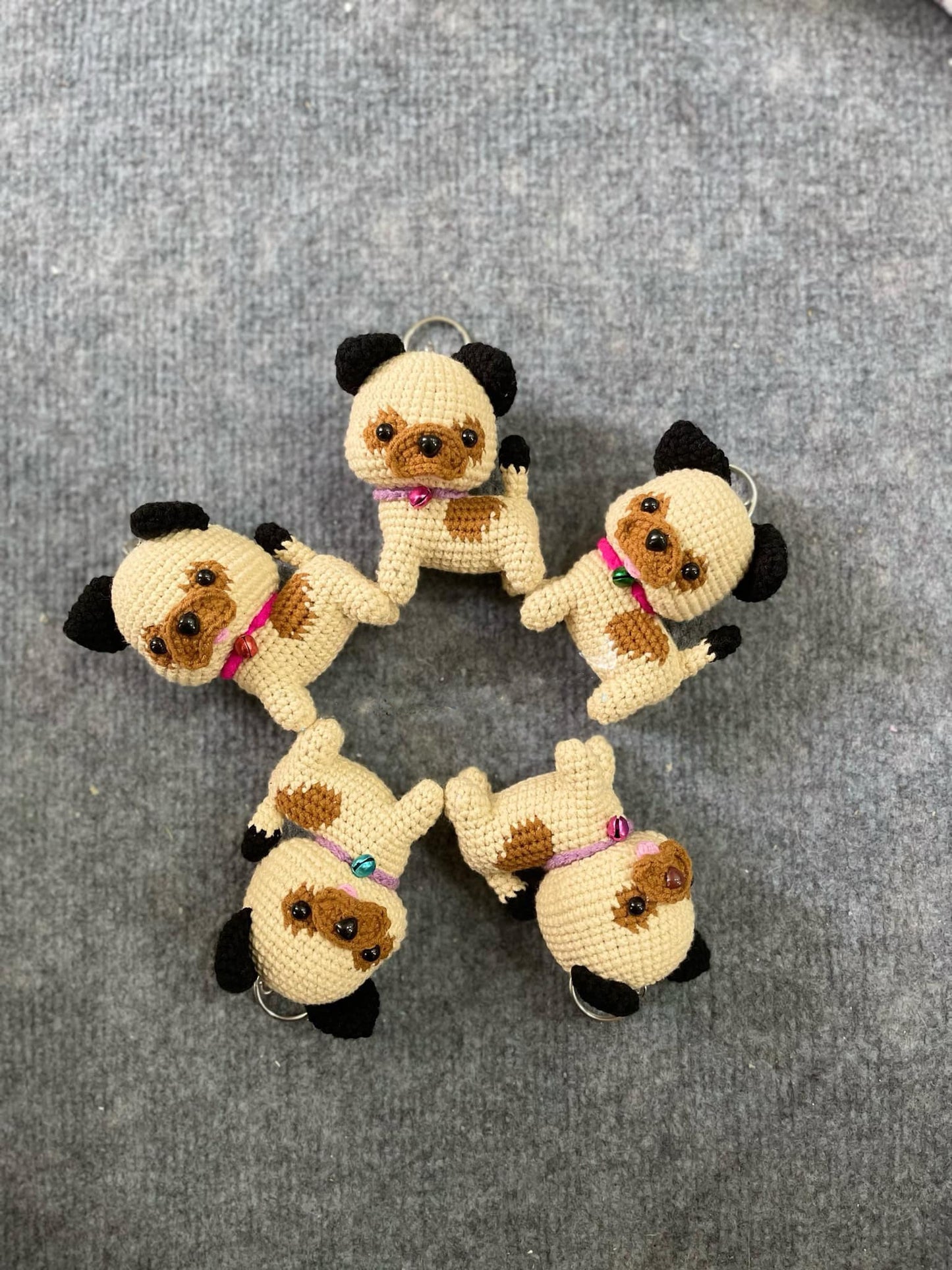 Handmade Crochet Pug Keychains, Cute Crochet Animal Charms, Unique Crochet Gift, Kawaii Crochet Accessories, Artisan Crochet Keychains