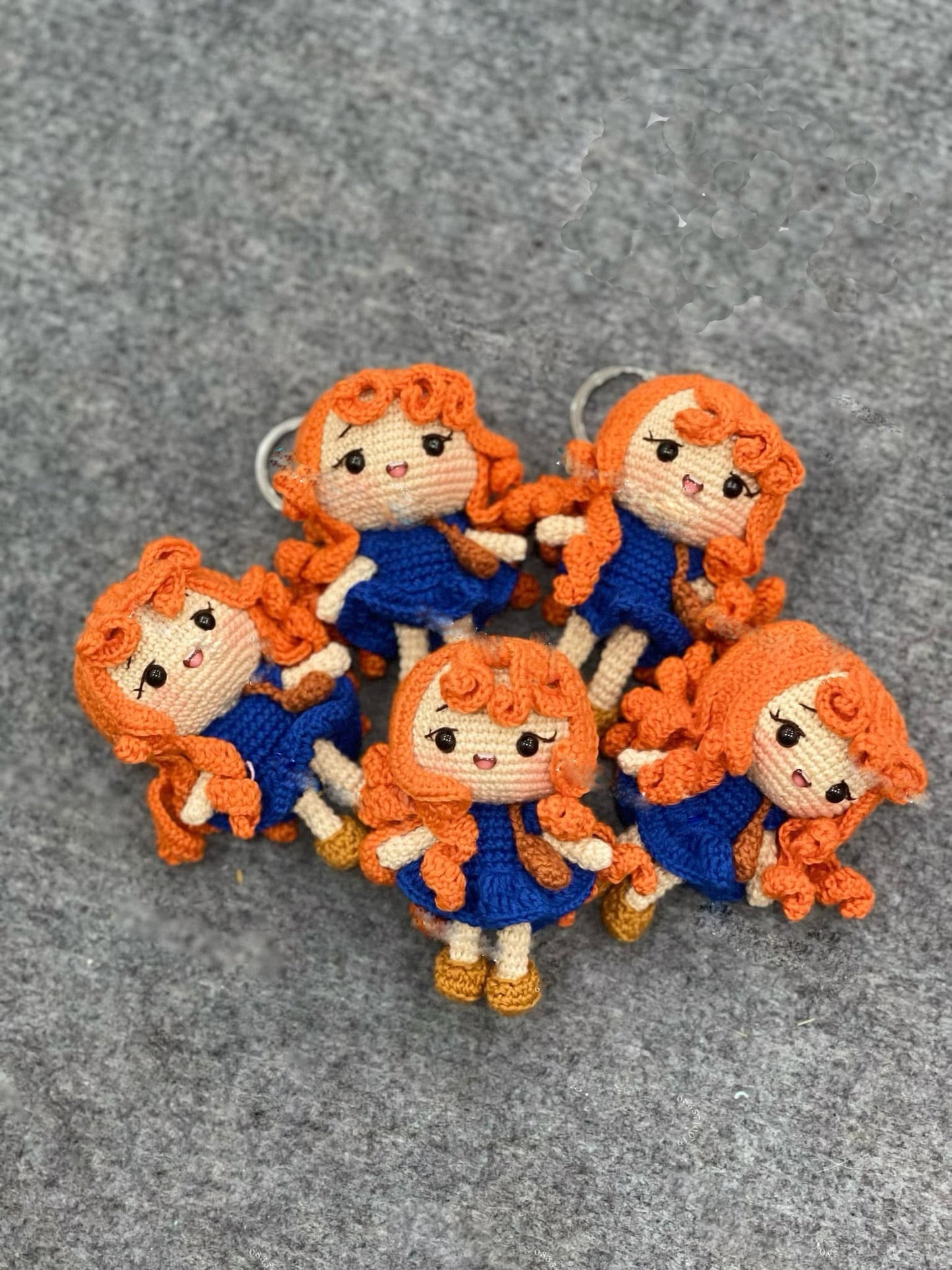 Handmade Crochet Red-Haired Doll Keychains, Cute Crochet Character Charms, Unique Crochet Gift, Kawaii Crochet Accessories, Artisan Crochet Keychains