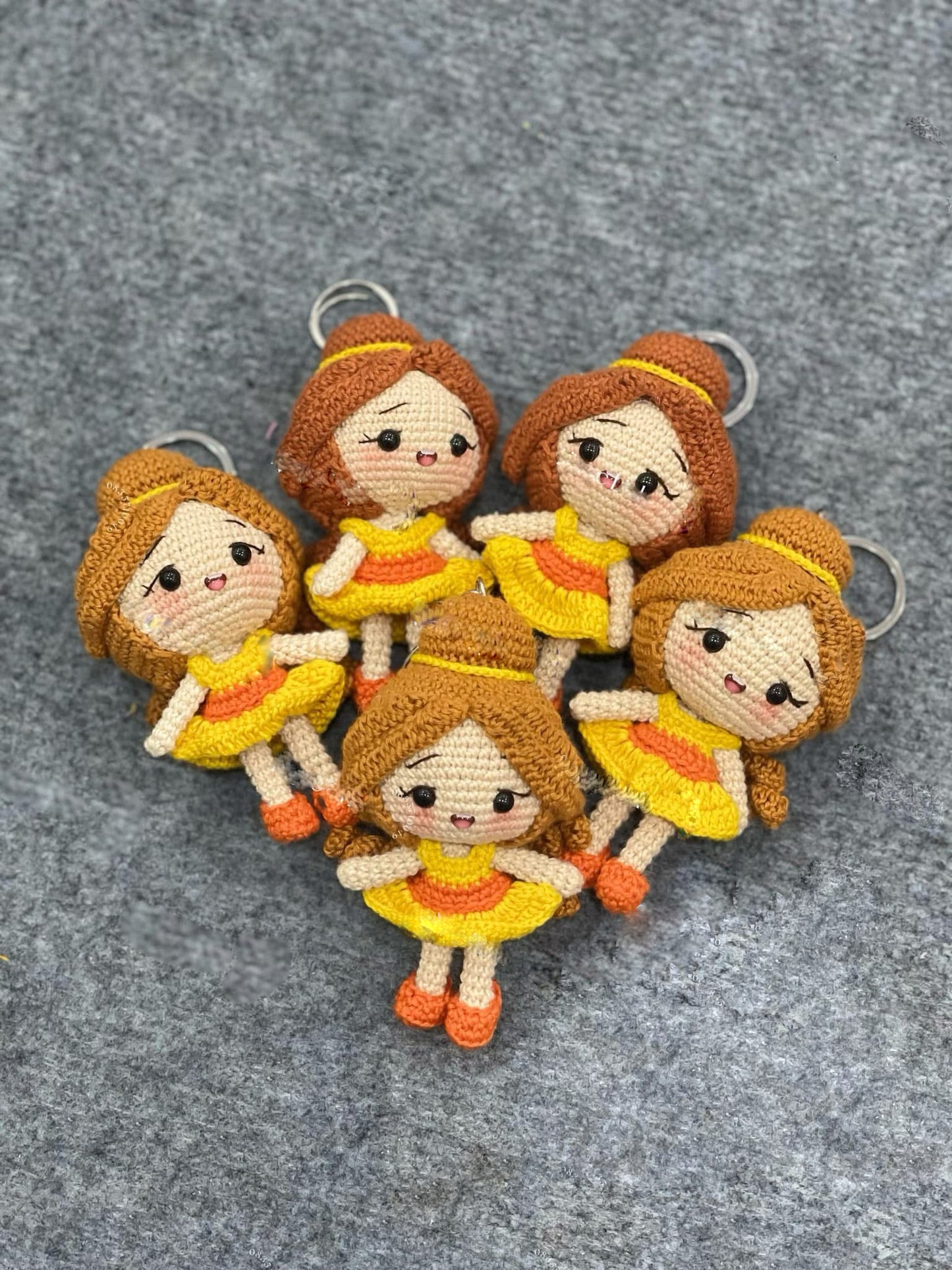 Handmade Crochet Brown-Haired Doll Keychains, Cute Crochet Character Charms, Unique Crochet Gift, Kawaii Crochet Accessories, Artisan Crochet Keychains