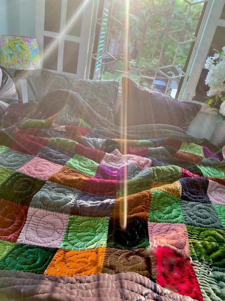 Antique Wool and Silk Quilt Top with Foundation Backing