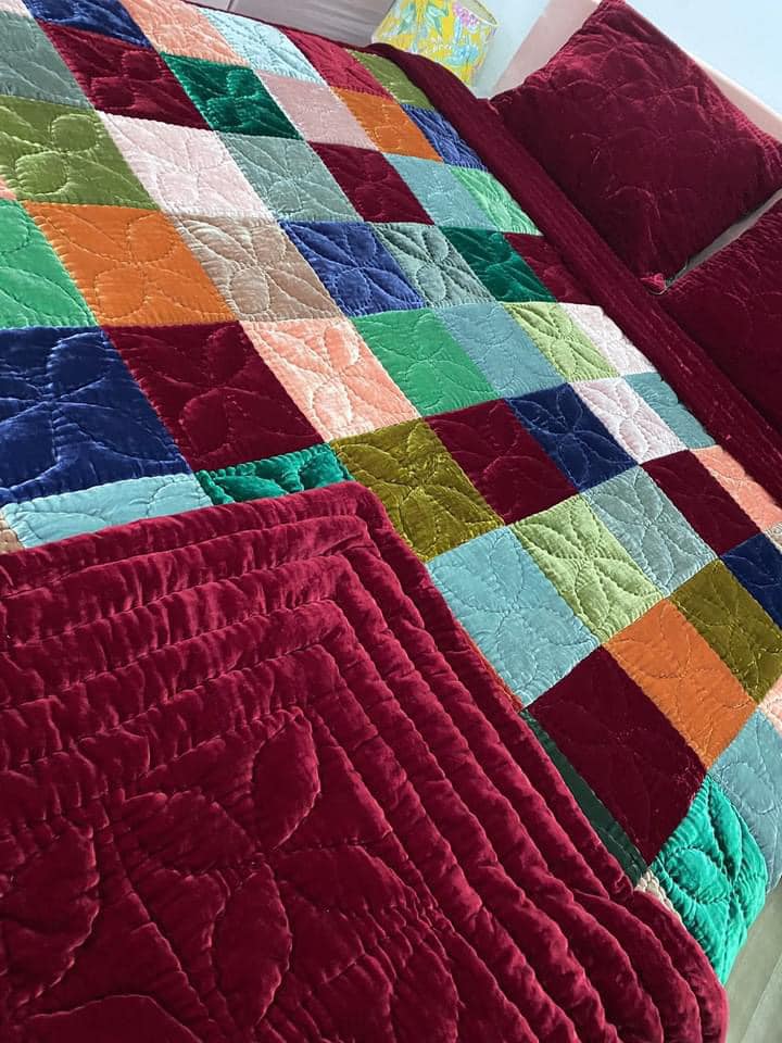 Antique Wool and Silk Quilt Top with Foundation Backing