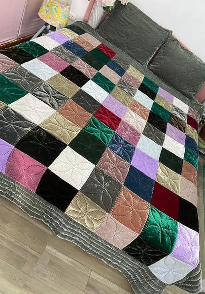 Antique Wool and Silk Quilt Top with Foundation Backing