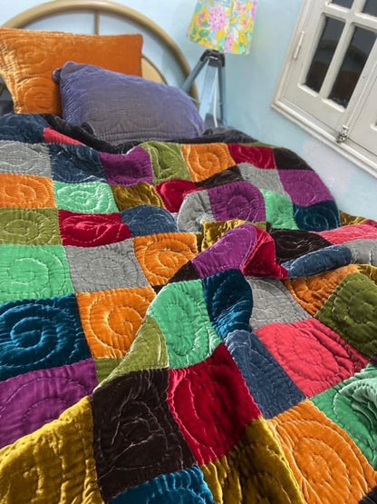 Antique Wool and Silk Quilt Top with Foundation Backing