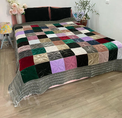 Antique Wool and Silk Quilt Top with Foundation Backing